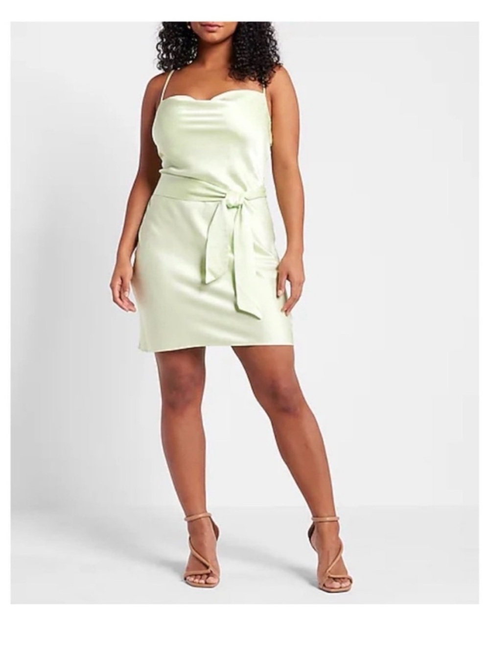 Express lime green satin neck mini slip dress